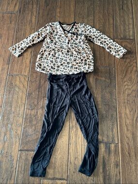 Kickee Pants Beige Top with Black Trim and Gray Spots